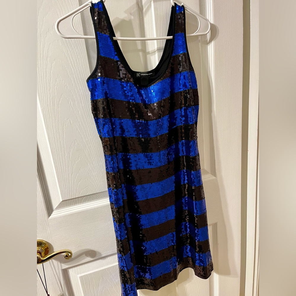 INC Sequin Sleeveless Dress; Color: Black/Blue; Size: XS